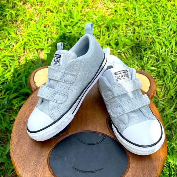 Converse Other - Converse - grey/sparkly glitter- size 10 toddler girl sneakers with velcro